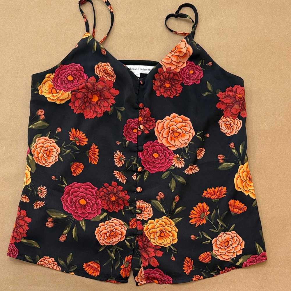 cupcakes & cashmere Black Floral Camisole Size XS